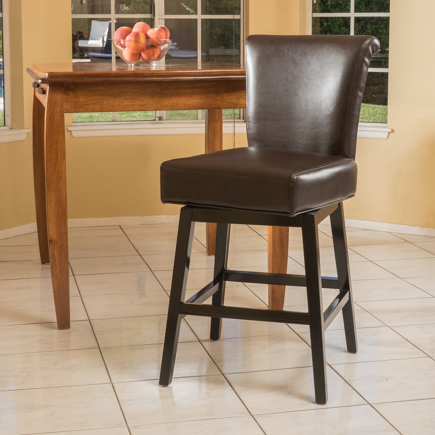 Mara 28" Modern Leather Bar Stool with Black Legs Set of 2 Brown