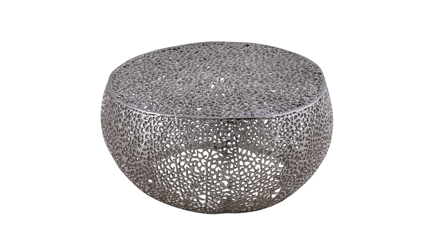 Azriel Round Aluminum Mesh Coffee Table, Silver
