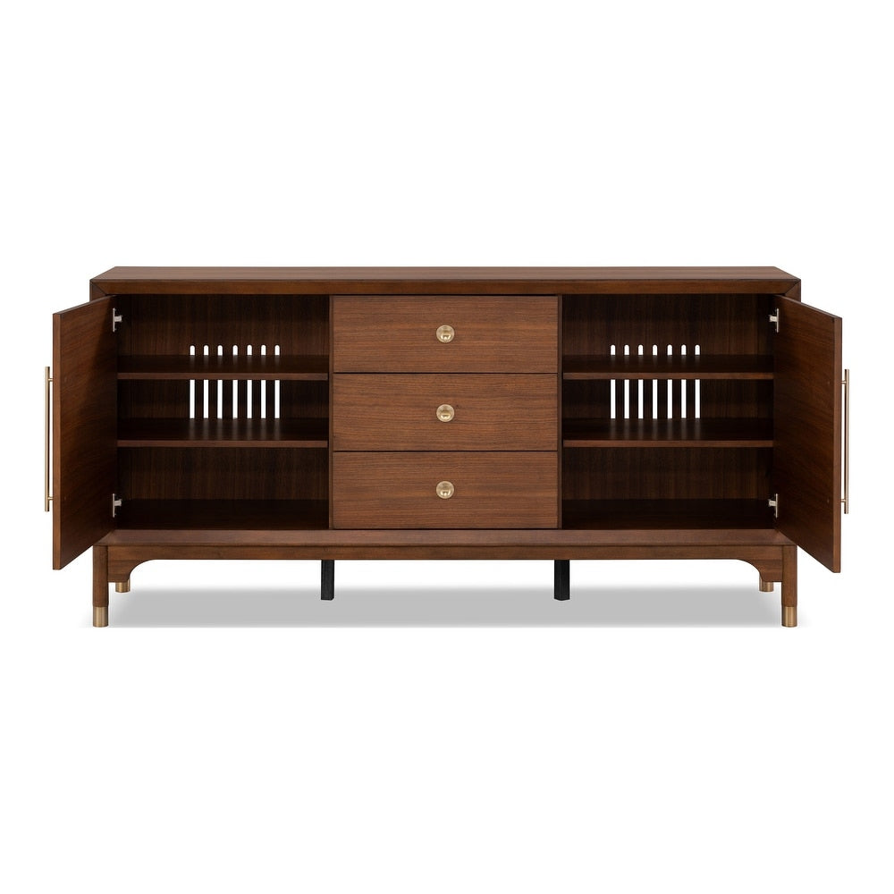 Hepburne Mid-Century Modern Dining Server, Walnut & Gold