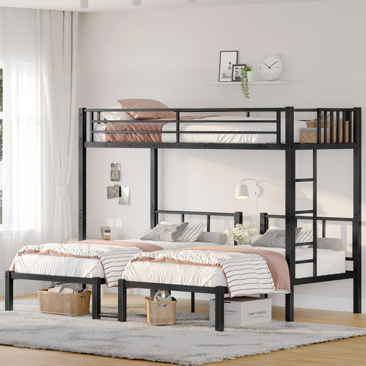 Twin over Twin & Twin Bunk Beds for 3 - Black - primary color shot