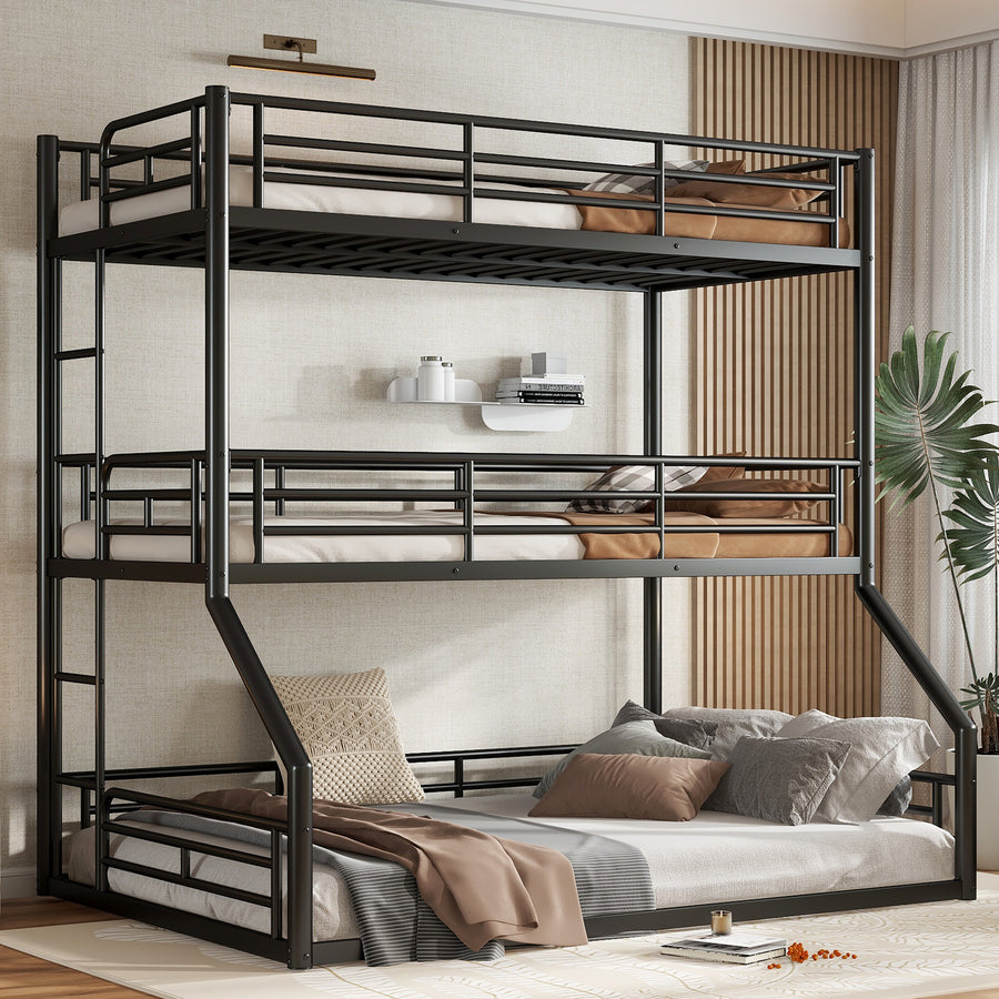 Twin over Twin over Full Bunk Bed - Black - primary color shot
