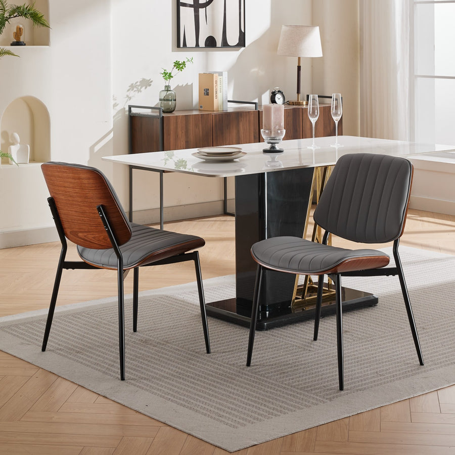 Gray Pu PU Leather Dining Chairs with Wood Legs (Set of 2)