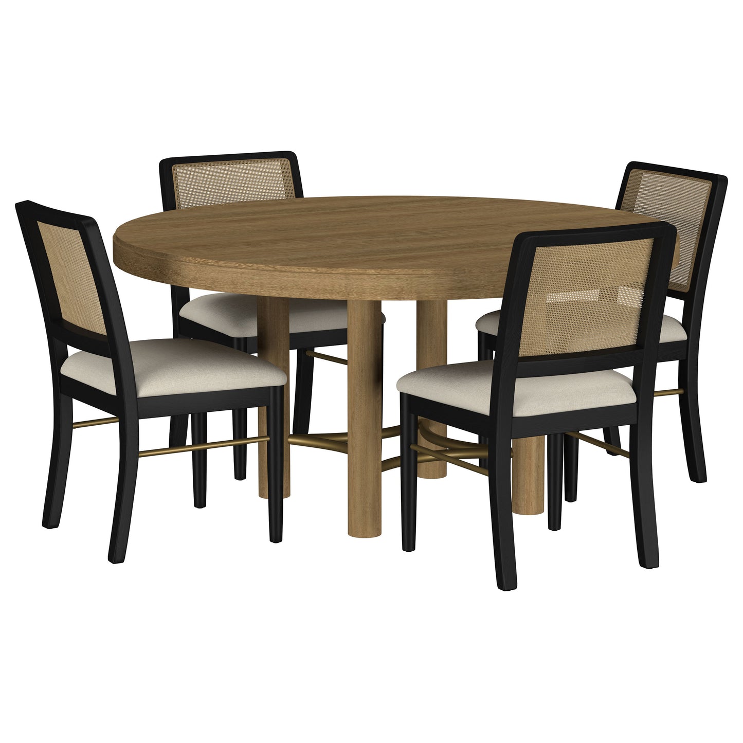 Arini Coastal Round Dining Set – Black & Sand Wash (5-Piece)