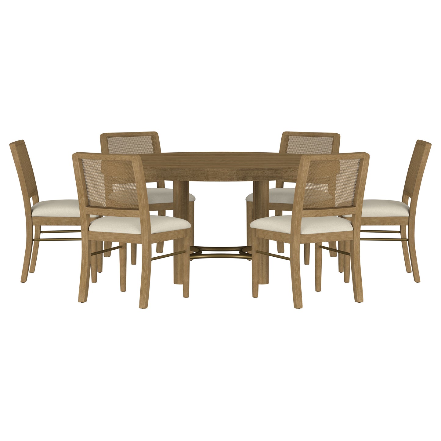 Arini Mid-Century Modern 5-Piece Solid Wood Dining Set with Rattan Chairs - Sand Wash