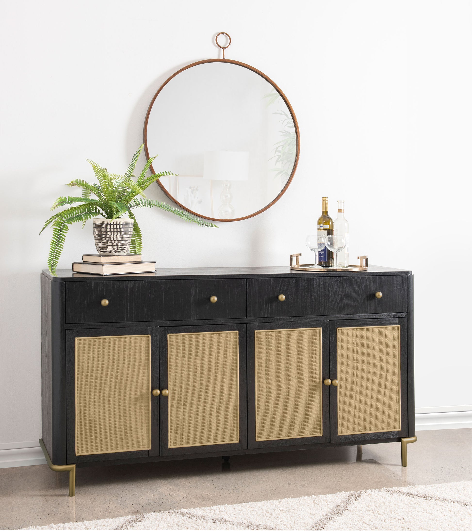 Arini 2-Drawer Cane Door Dining Sideboard - Black