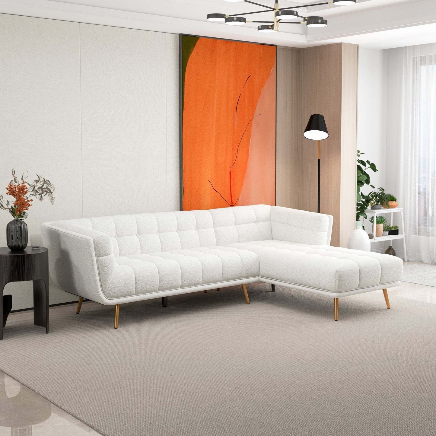 Addison Right Sectional Cream Boucle Sofa - detail view 6
