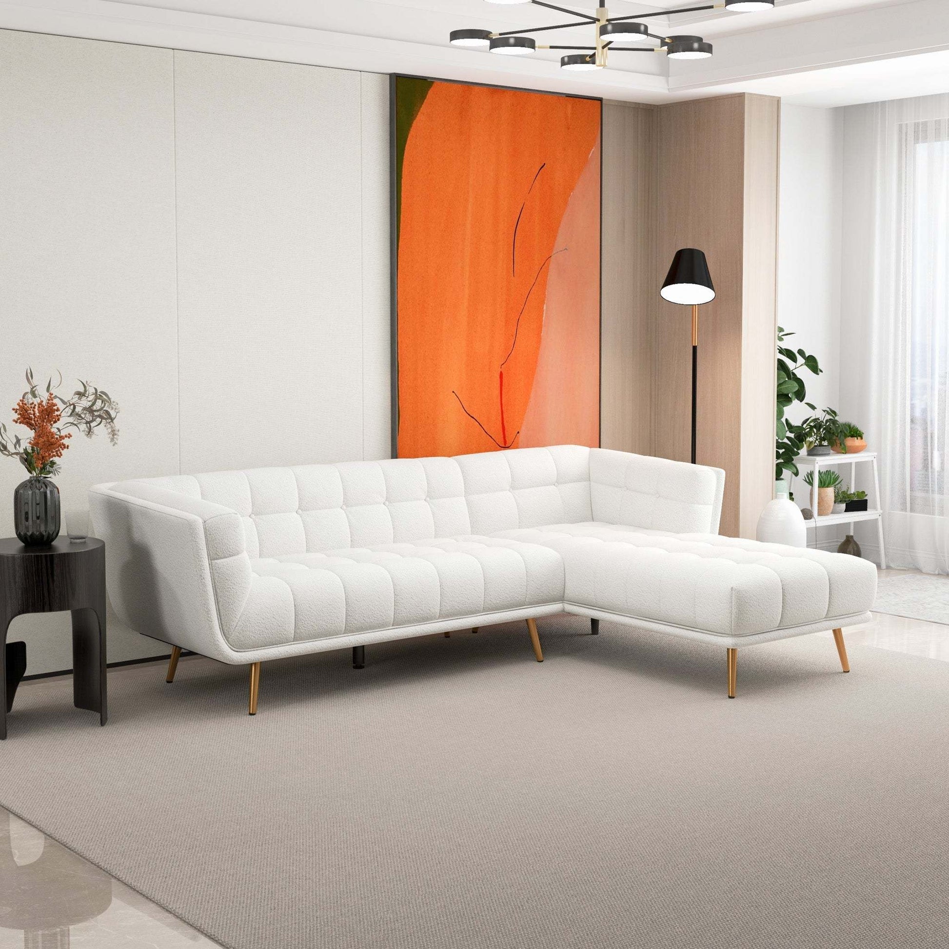 Addison Right Sectional Cream Boucle Sofa - detail view 6
