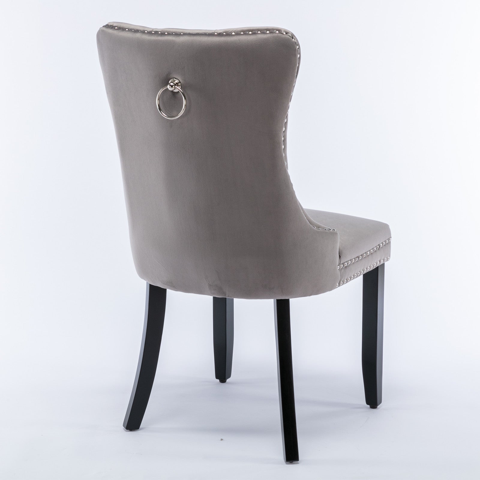 Niki Modern Velvet Side Chair with Nailhead Trim & Black Leg Set of 2 Gray
