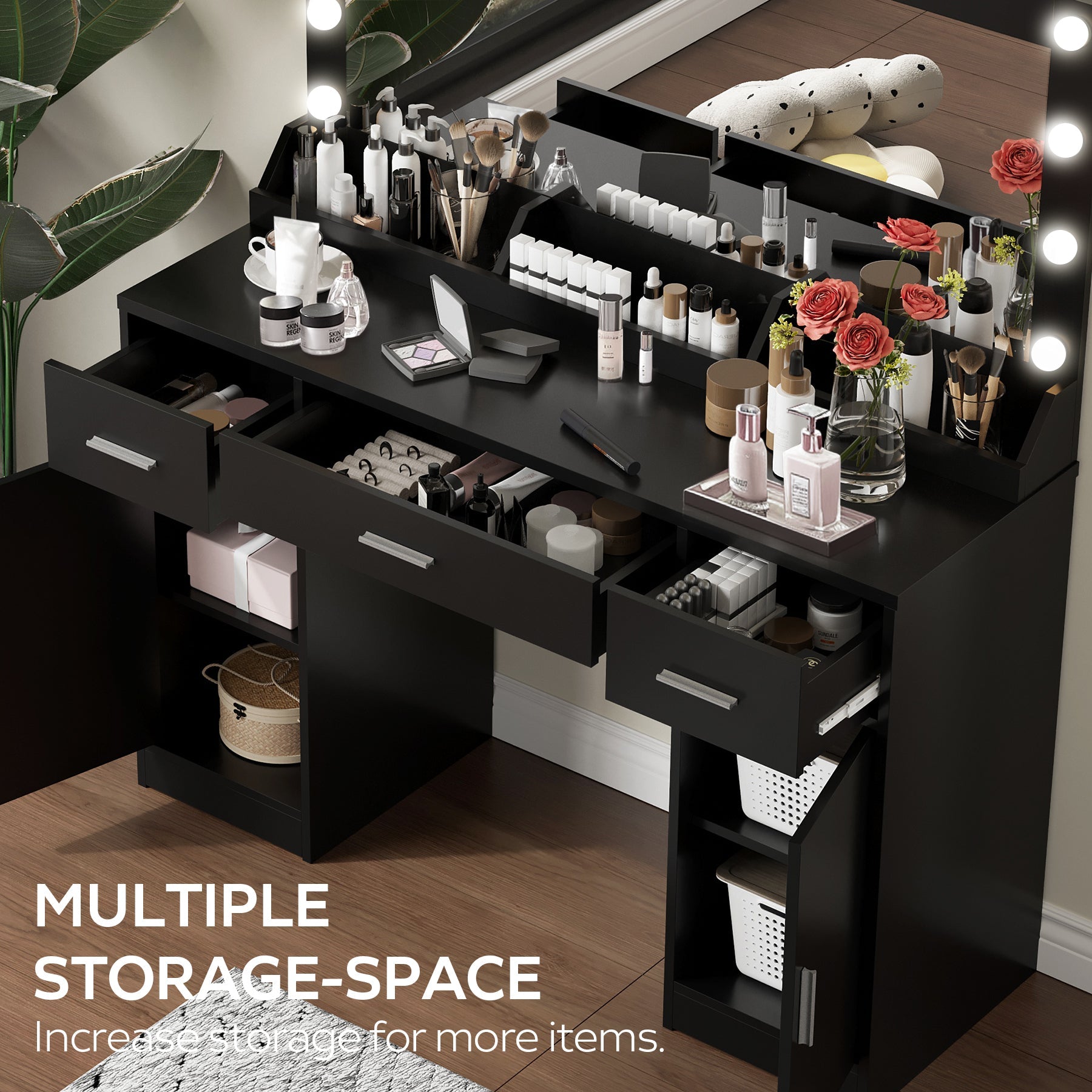 Freya Contemporary Bedroom Vanity, Black