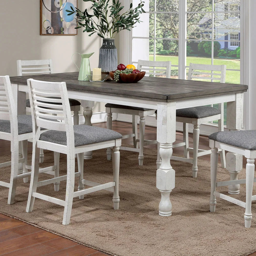 Calabria Rustic Farmhouse Counter Height Dining Set - Antique White & Gray
