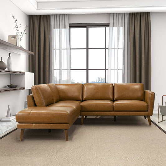 Mid-In Mod Benson Tan Leather Sectional Sofa with Left Facing Chaise - detail view 2