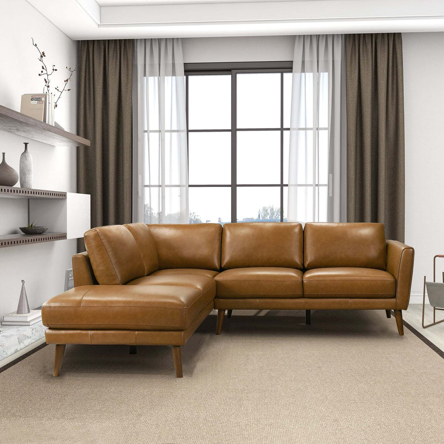Mid-In Mod Benson Tan Leather Sectional Sofa with Left Facing Chaise - detail view 2