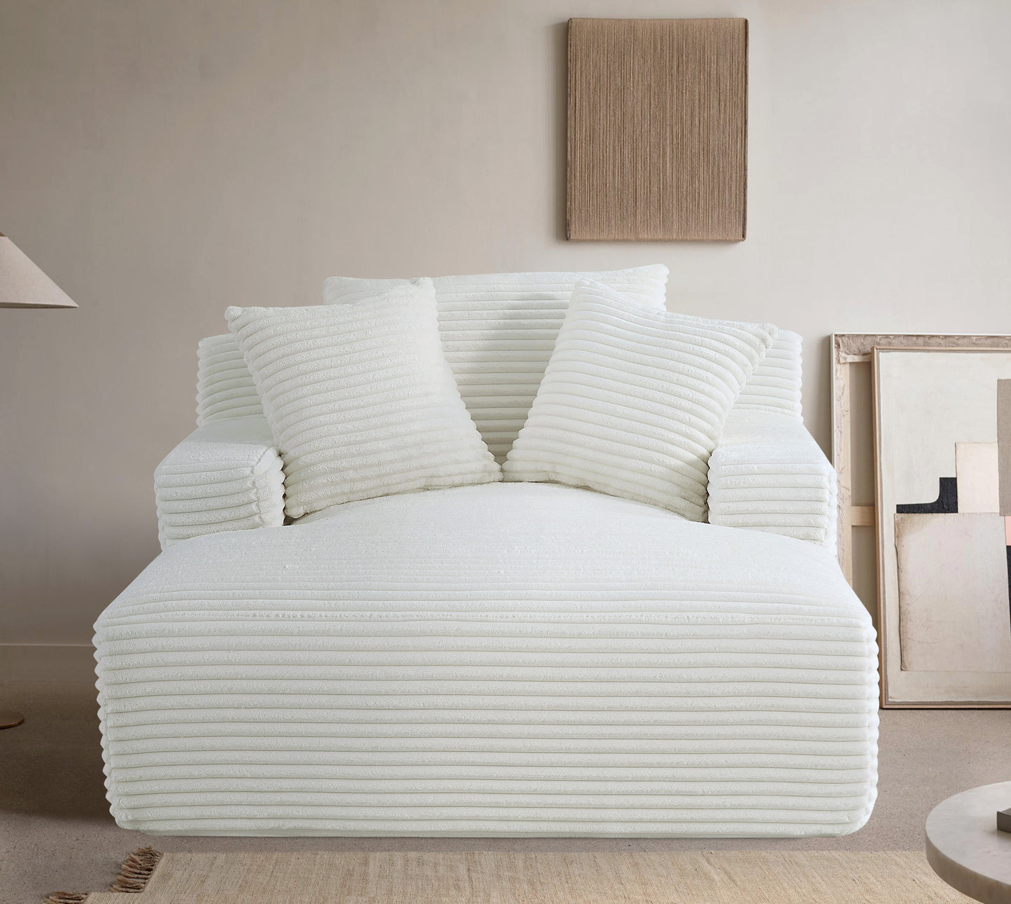 Cloudline Oversized Chaise Lounge Chair in Soft Corduroy - Ivory - detail view 4