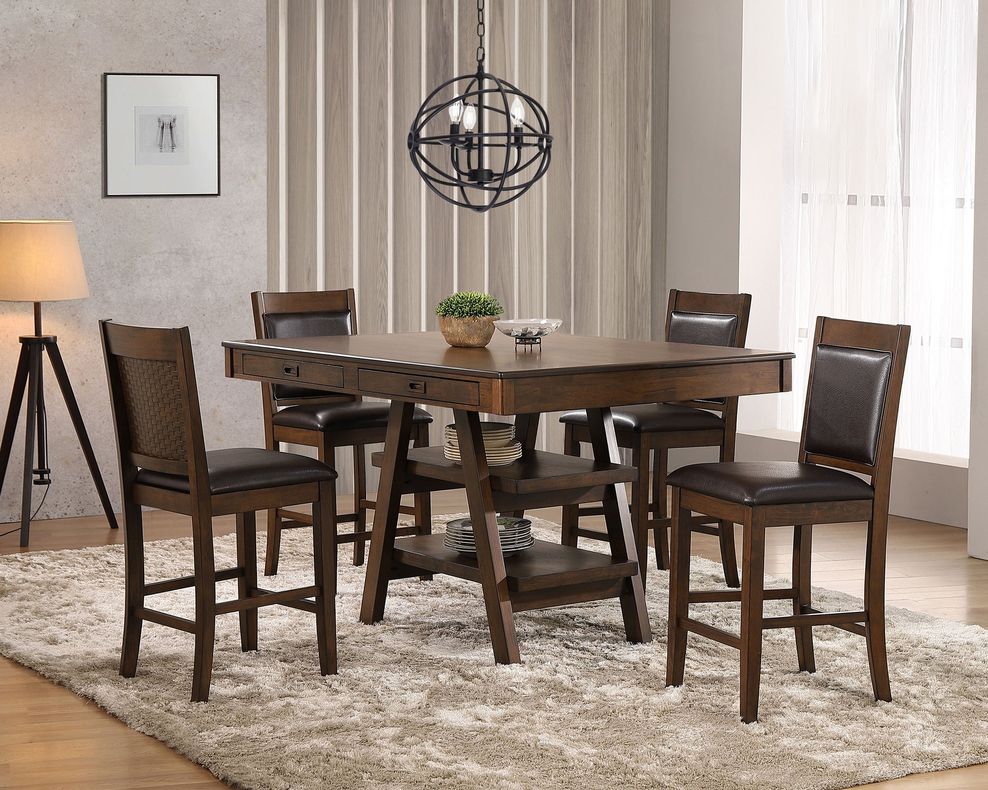 Dewey 5-piece Rectangular Dining Set Brown and Walnut - Finally Home Furnishings LLC