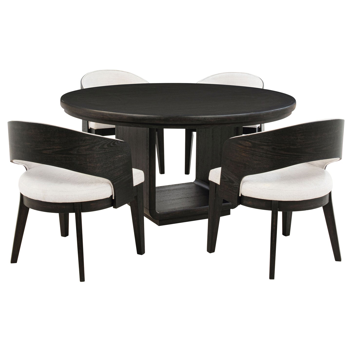 Leandro Contemporary 60" Round 7-Piece Round Dining Set – Burnished Black & Cream