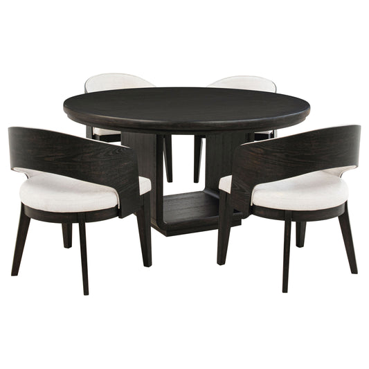Leandro Contemporary 60" Round 5-Piece Round Dining Set – Burnished Black & Cream