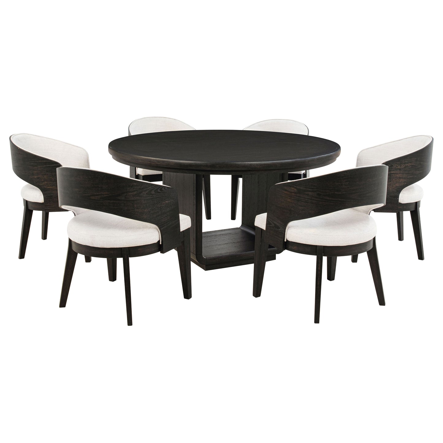Leandro Contemporary 60" Round 7-Piece Round Dining Set – Burnished Black & Cream