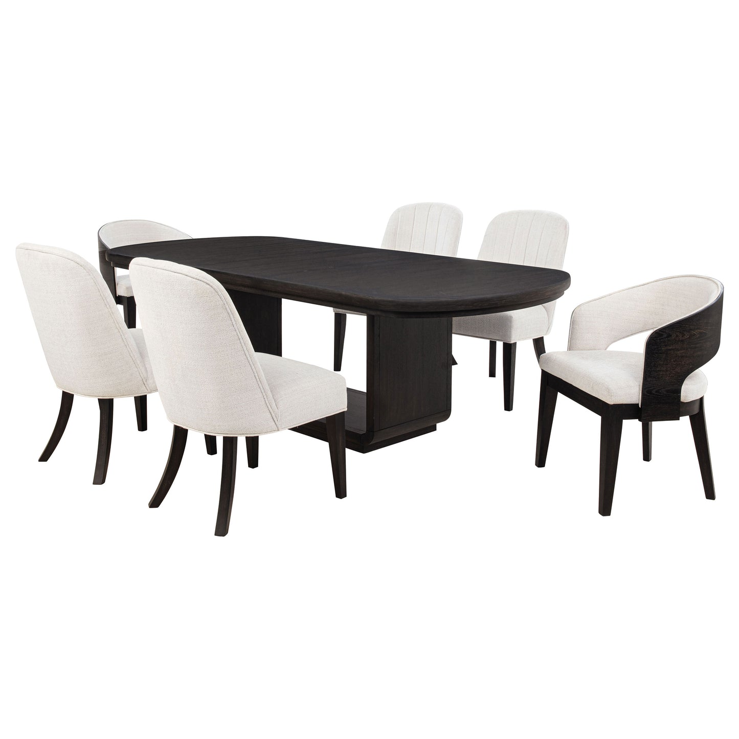 Leandro Contemporary 7-Piece Extension Dining Set – Burnished Black & Cream