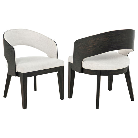 Leandro Contemporary Upholstered Dining Arm Chairs (Set of 2) – Burnished Black & Cream