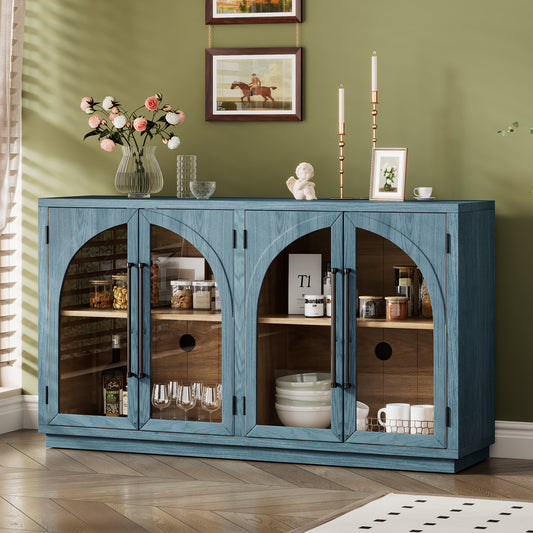 TREXM 4-Door Large Storage Sideboard Buffet Cabinet with Glass Doors - Navy - primary color shot