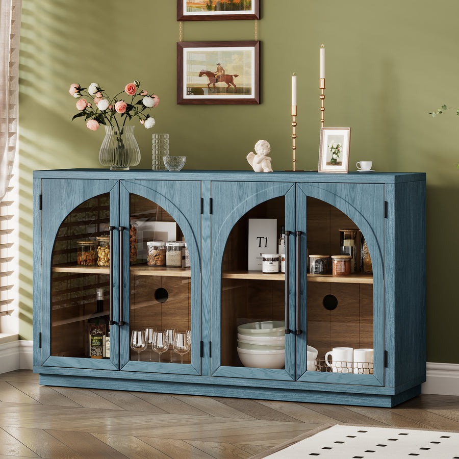TREXM 4-Door Large Storage Sideboard Buffet Cabinet with Glass Doors - Navy - primary color shot