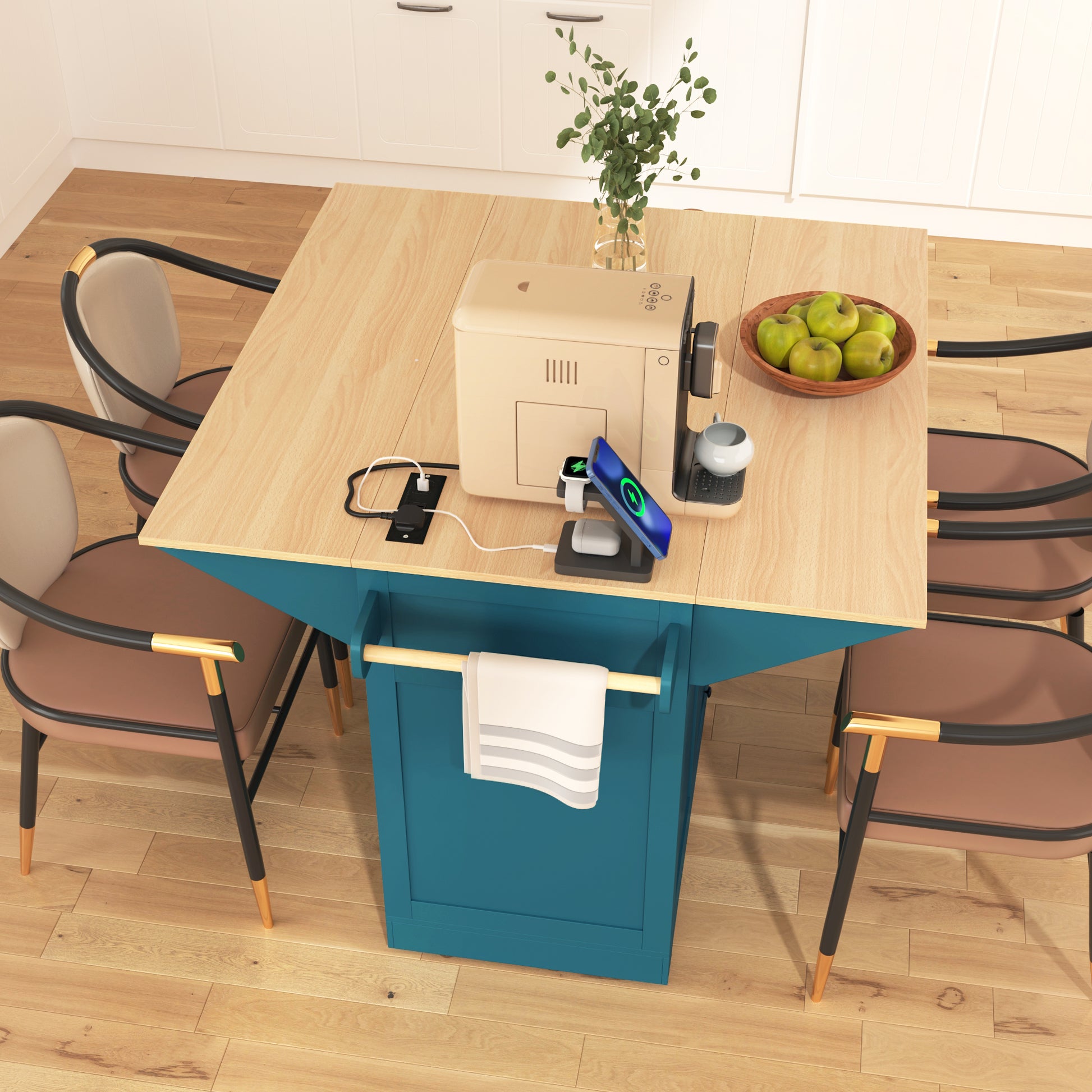 K&k 55.7'' Large Kitchen Island with 2 Drop Leaf - Green - detail view 3