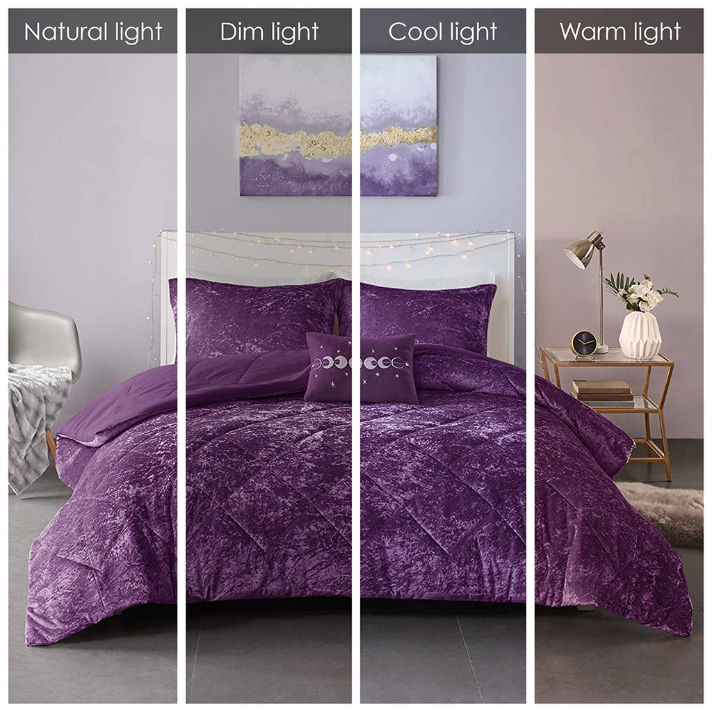 Purple Velvet Comforter Set with Throw Pillow