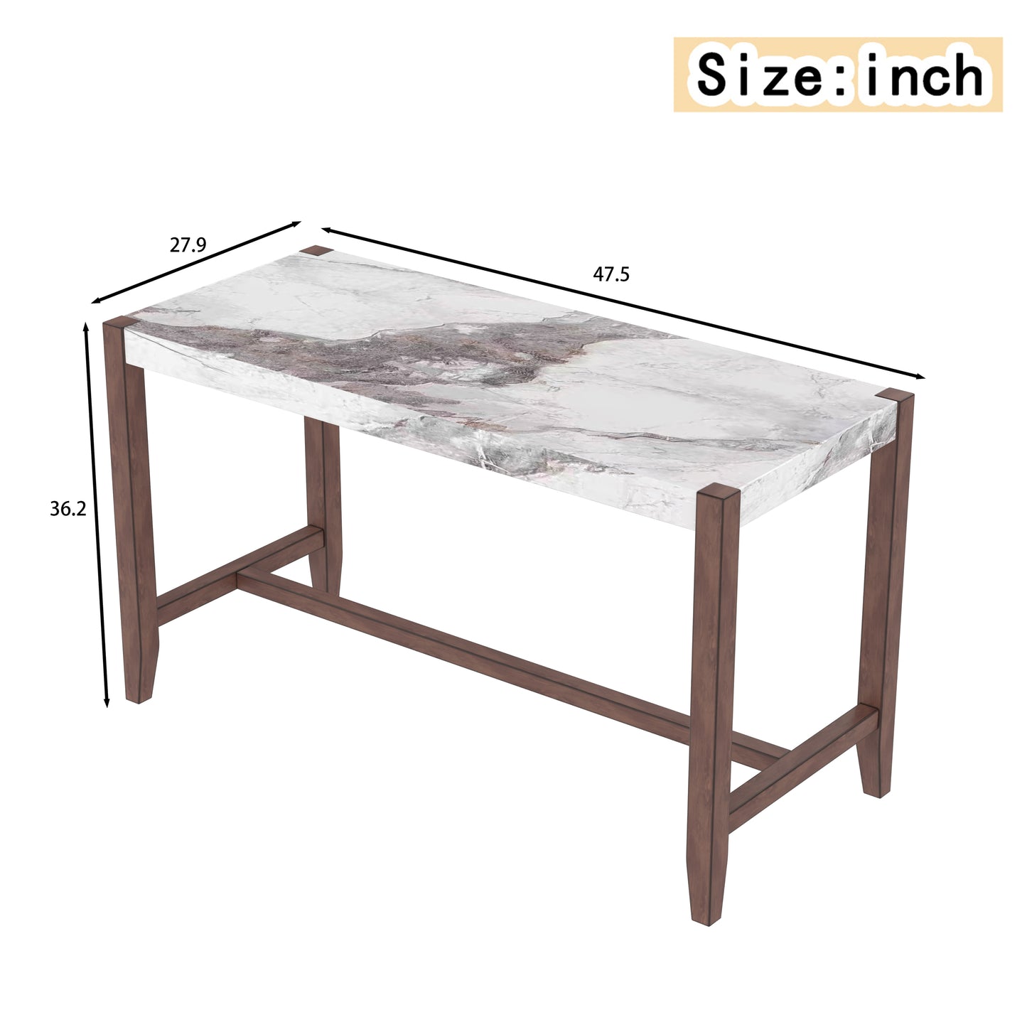 Counter Height Table, 47.5 Inch Faux Marble Finish Bar Dining Table, Modern Bar Tall Dining Table for Living Room - detail view 3