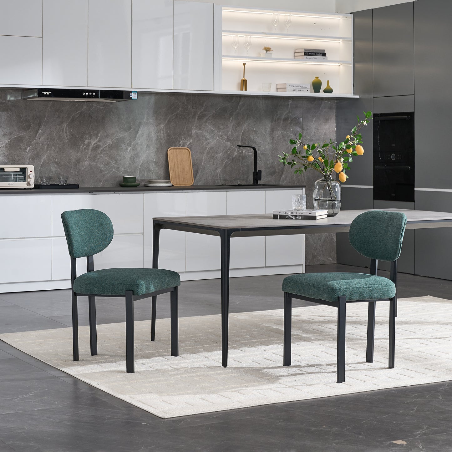 Liora Armless Bouclé Dining Chairs with Black Metal Frame (Set of 2)