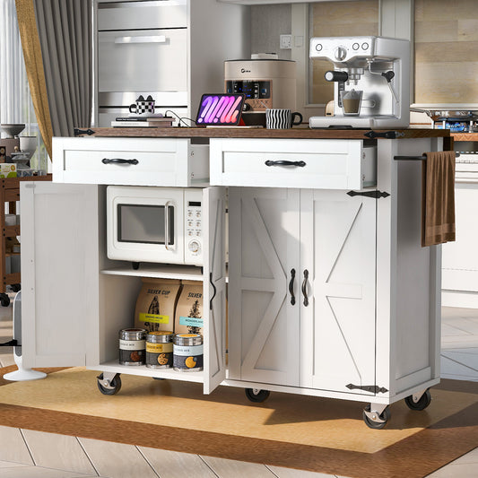 K&k 54"farmhouse Kitchen Island with Power Outlet - White - primary color shot
