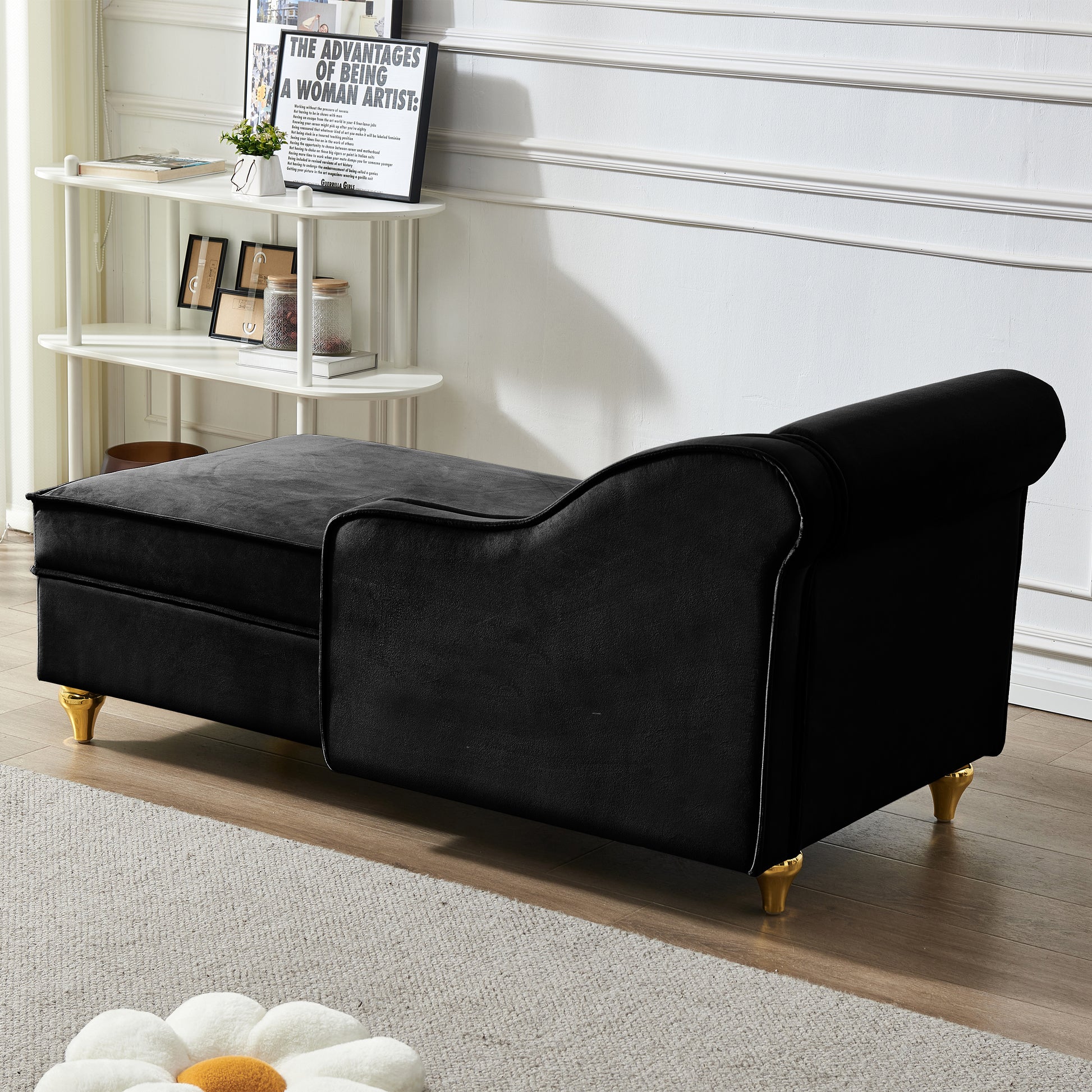 Modern Upholstery Chaise Lounge Chair with Storage Velvet (black) - detail view 6