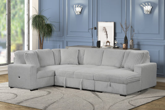 Grande Modern Style Sectional Sofa with USB-C, Sleeper Function & Storage Made with wood in Gray - detail view 2