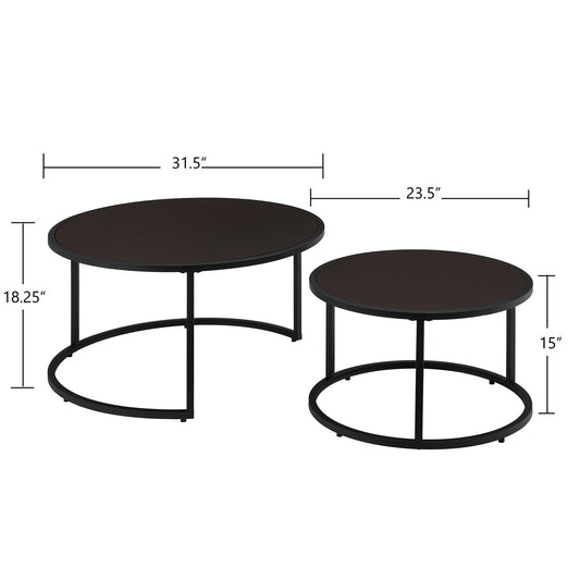 Brown Fabric+metal Nesting Tables with Black Legs - detail view 2