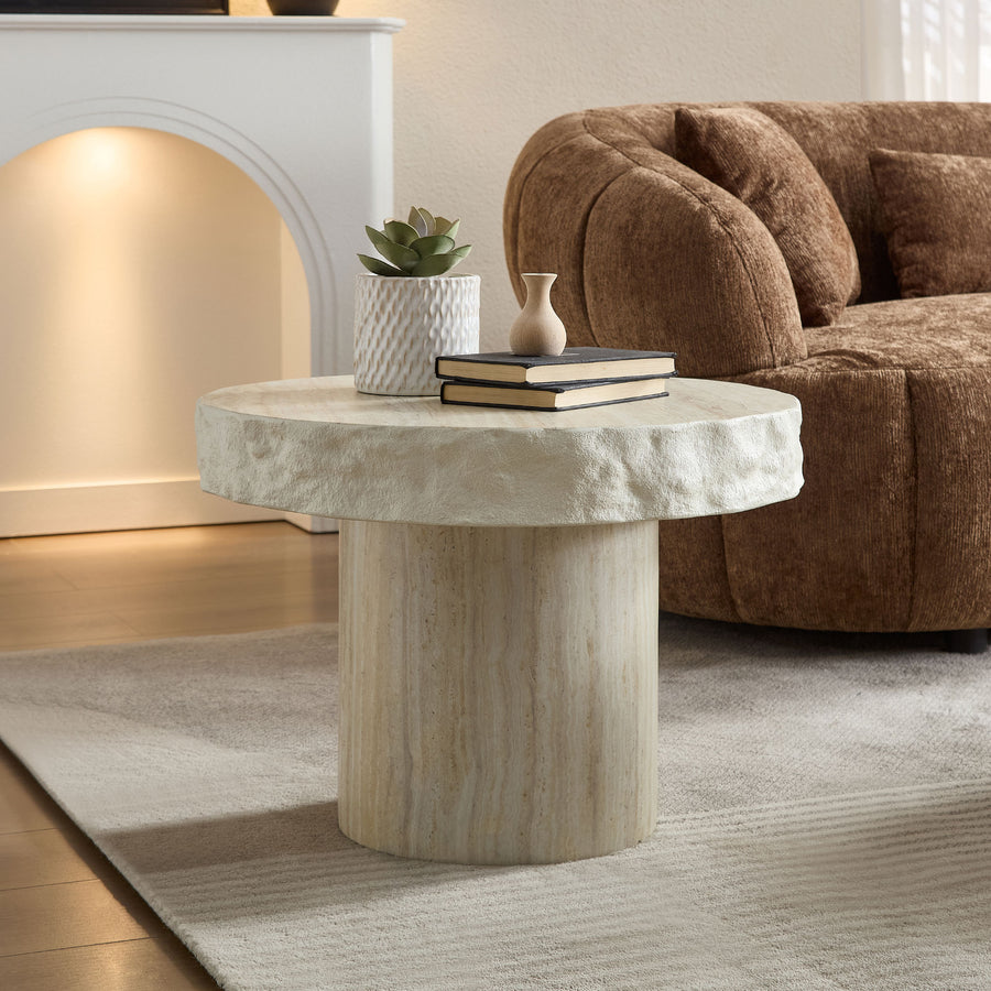 24" Faux MARS Textural Patterns Coffee Tables - Beige - primary color shot