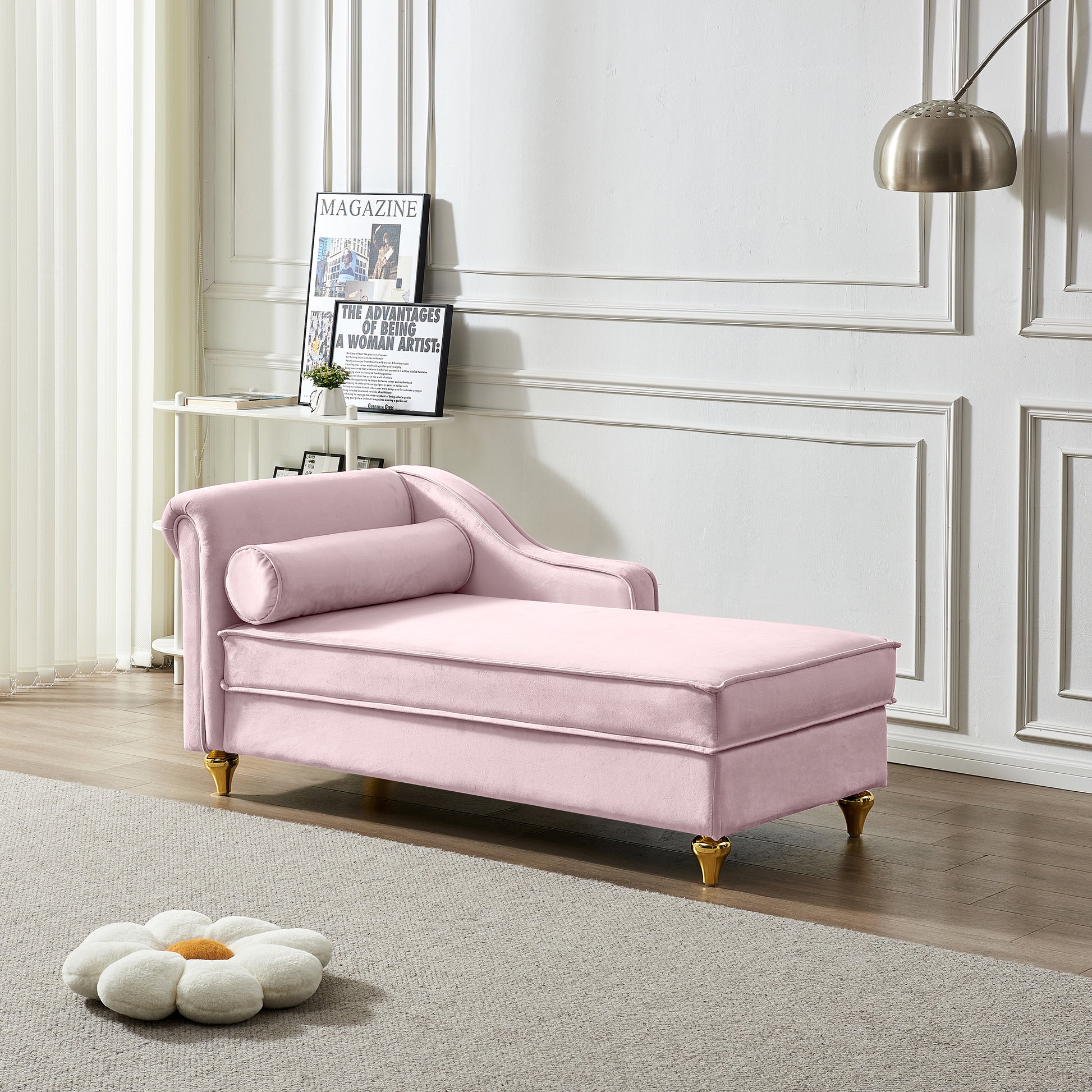 Modern Upholstery Chaise Lounge Chair with Storage Velvet (pink) - primary color shot