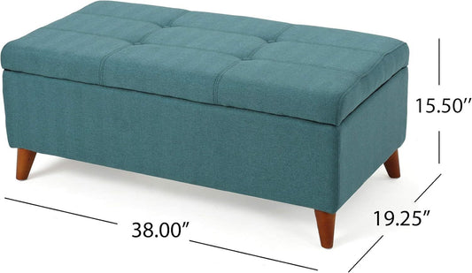 Jovia Upholstered Storage Ottoman with Angled Feet, Teal