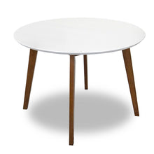 Brown and White Oval Solid Wood Dining Room Table with Brown Wood Base - detail view 4