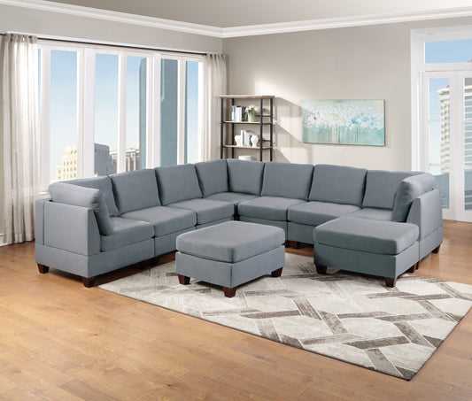 Modular Sectional 9pc Set Living Room Furniture Corner Sectional Couch Grey Linen Like Fabric 3x Corner Wedge 4x Armless Chairs and 2x - primary image