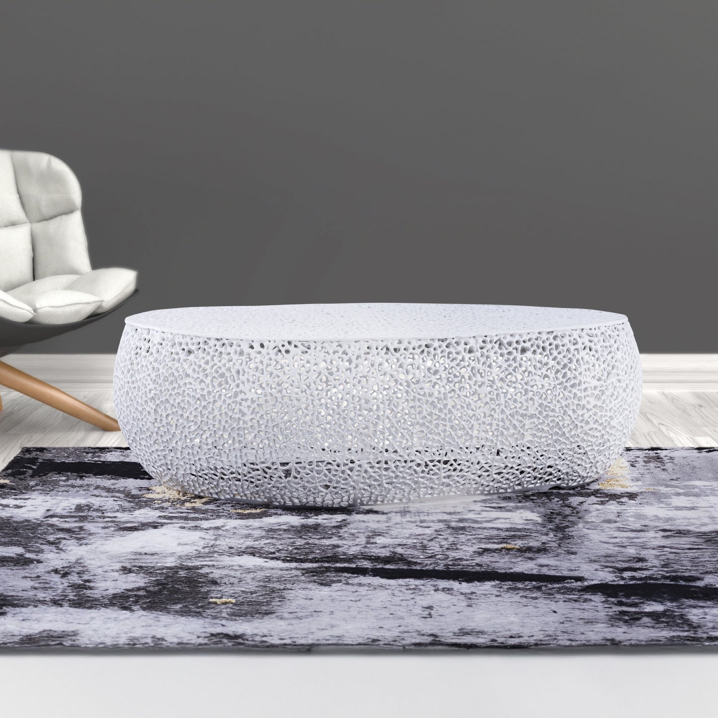 Azriel Oval Aluminum Mesh Coffee Table, White