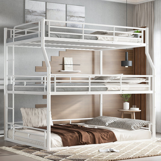 Full XL over Queen over Queen Bunk Bed - Light White - primary color shot