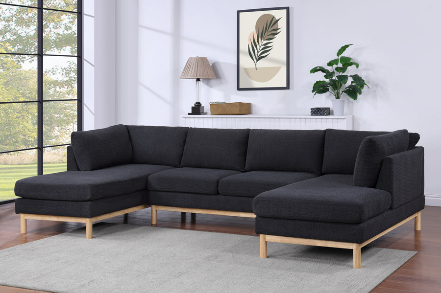 Hallie Black Sherpa 124' Wide Double Chaise U-Shape Sectional Sofa - primary color shot