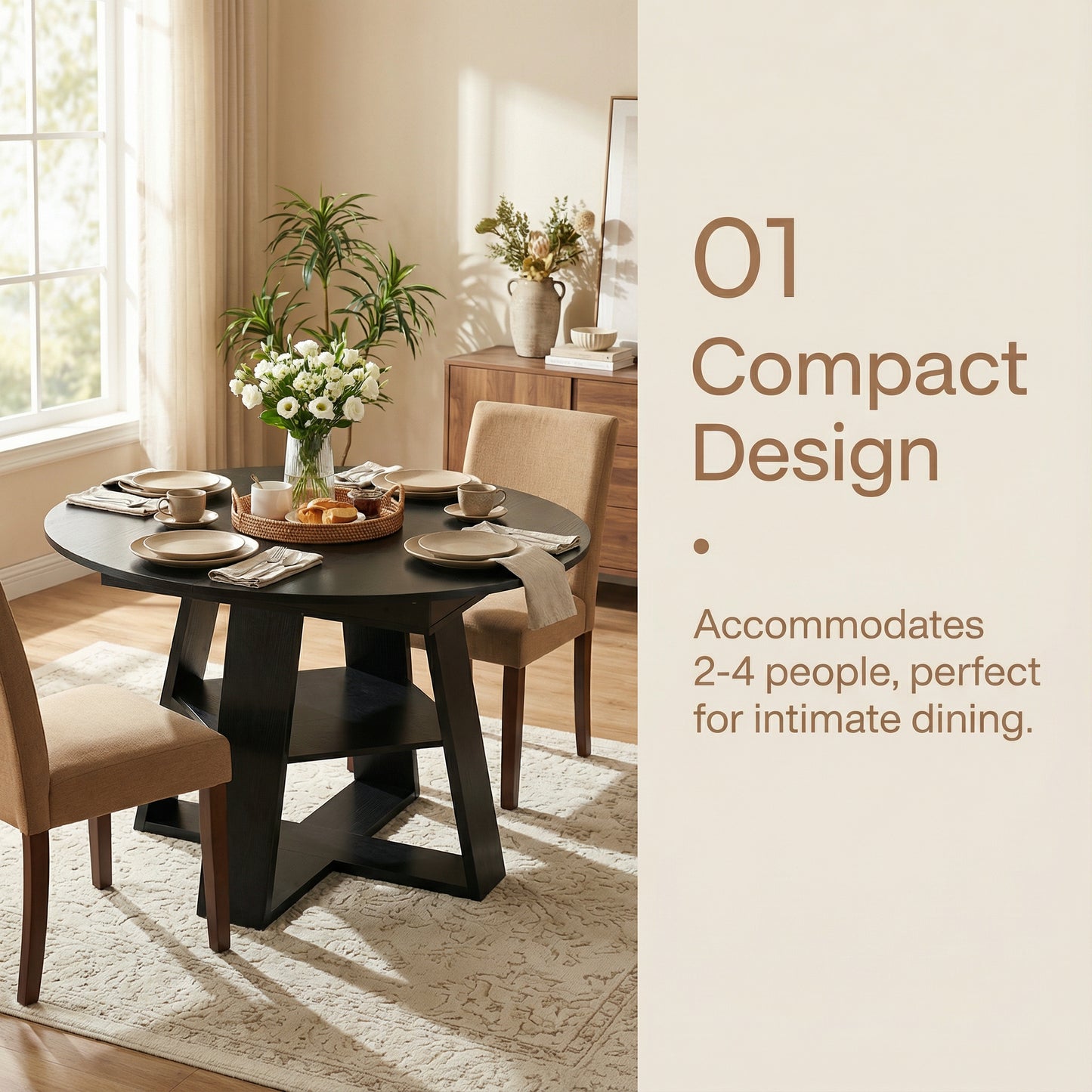 43" -59" Extendable Round Dining Table for 4-8 - Black - detail view 7