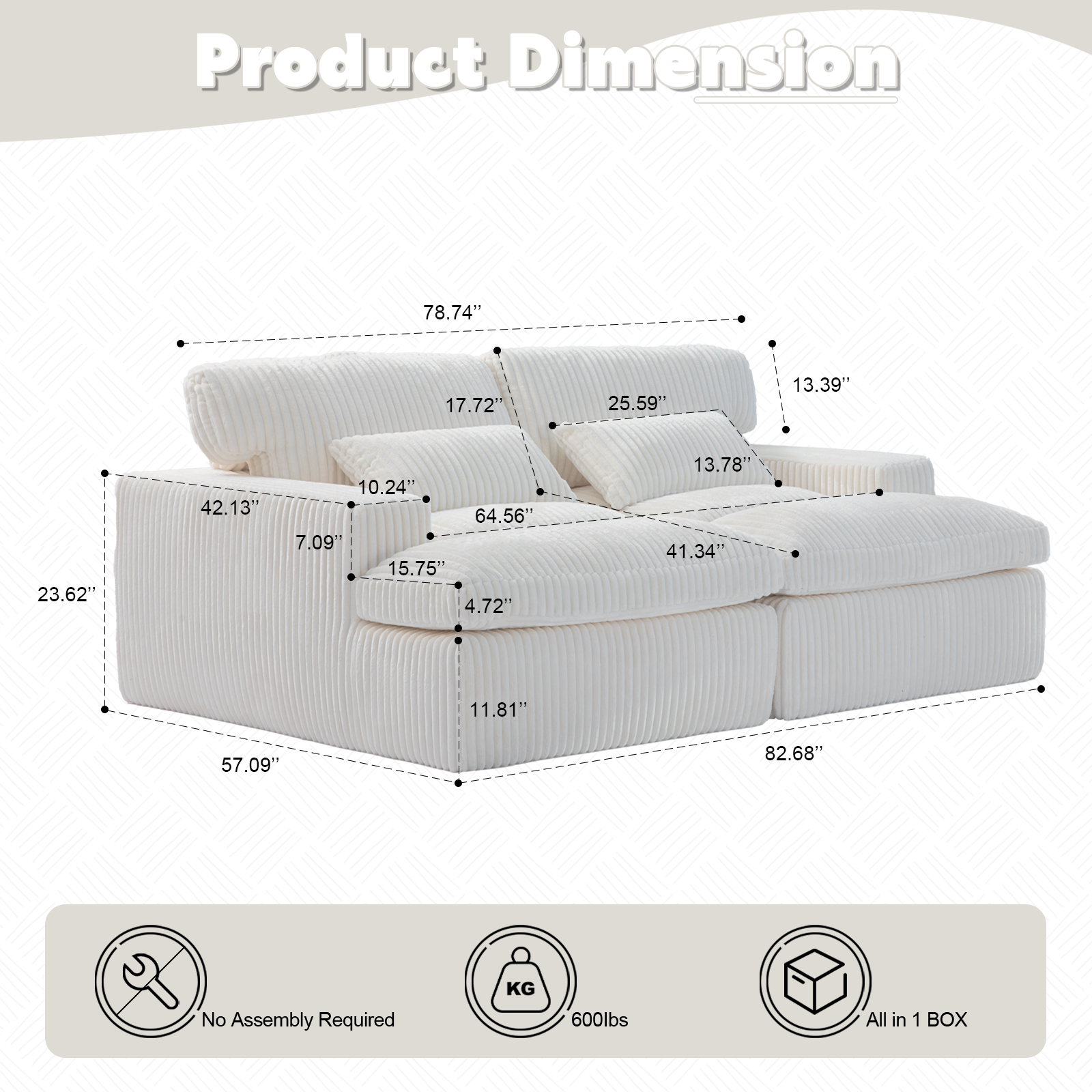 Double Chaise Lounge Chair Indoor - White - detail view 3