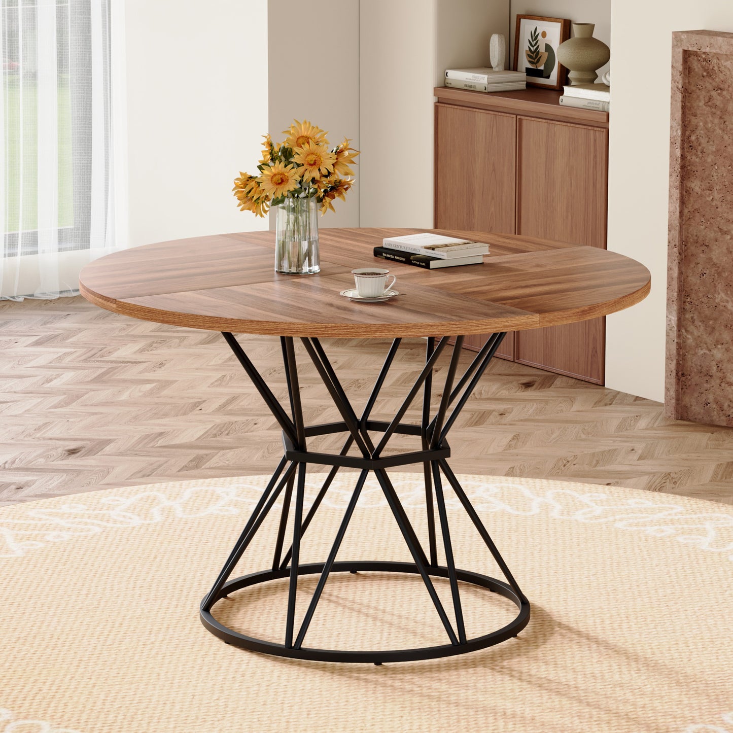 A Circular Dining Table with a Diameter of 47" - Black & Walnut - detail view 2