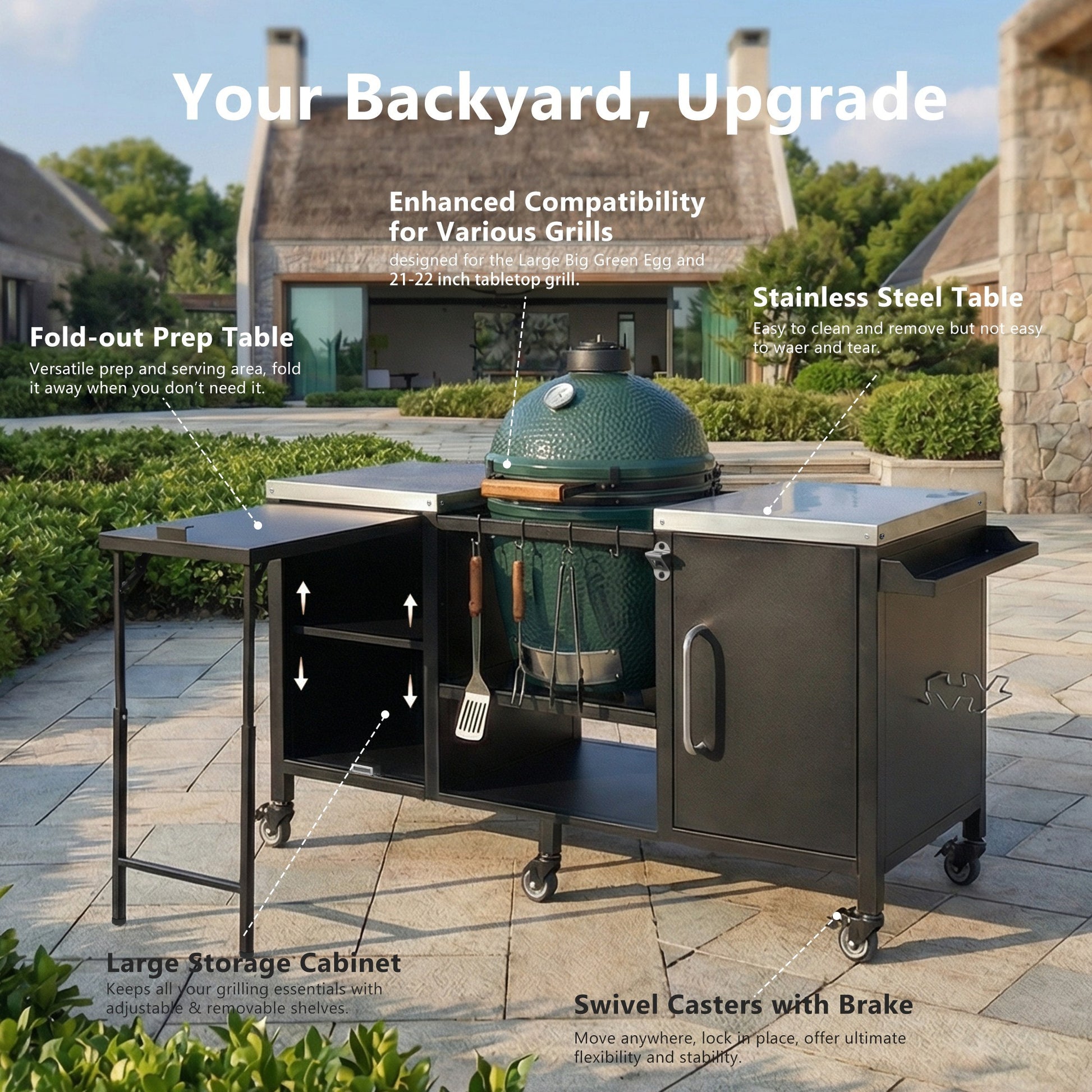 K&k 72.4' Large Grill Table for Large Big Green Egg - Black - detail view 7