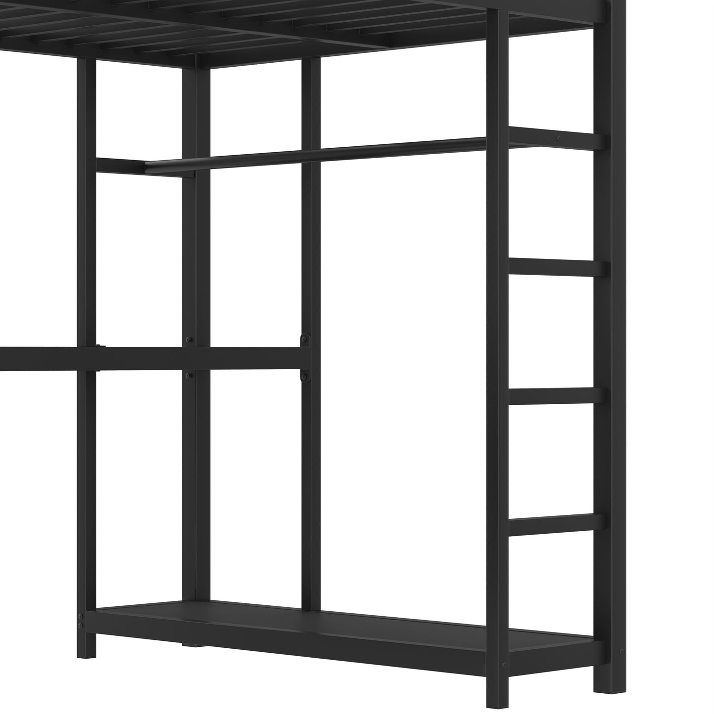 Metal Loft Bed with Wardrobe and L-Shaped Desk - Black - detail view 8