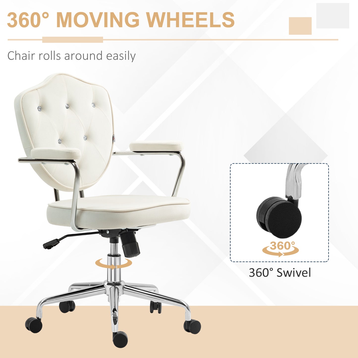 Vale Velvet Button Tufted Office Chair, White