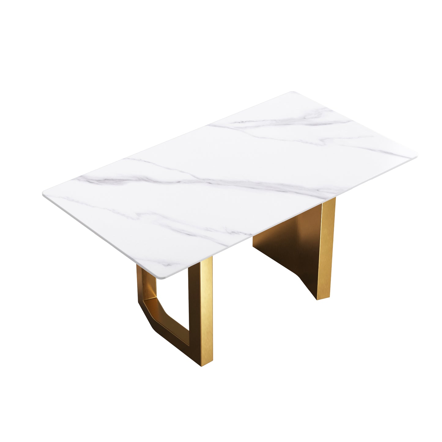 Nyx 63" Modern Sintered Stone Dining Table, White & Gold