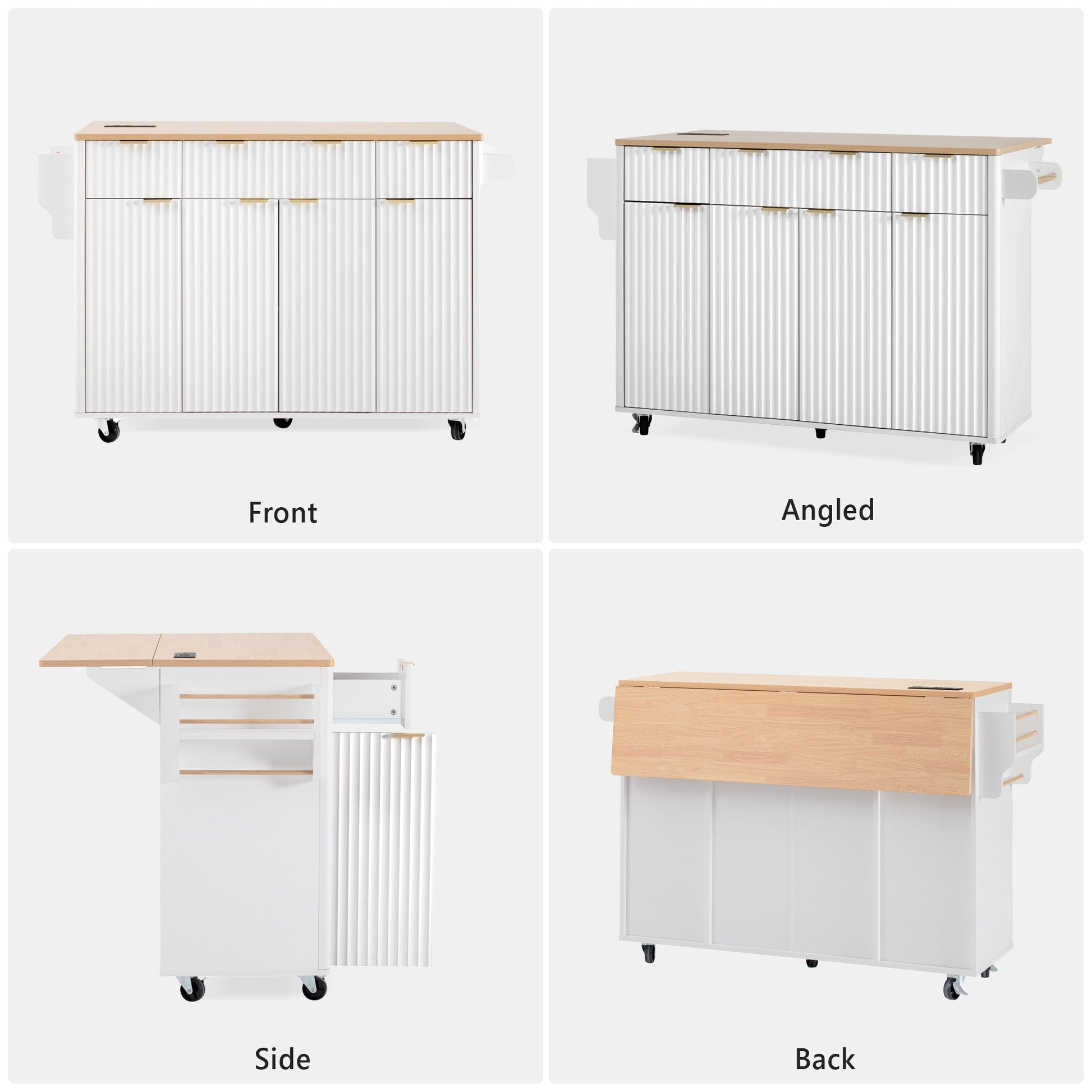 K&k Fluted Kitchen Island with Storage - White - detail view 8