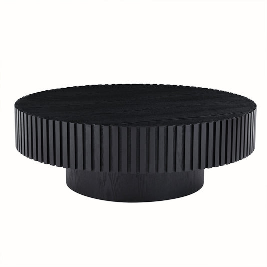 BLACK MDF Coffee Table 39" Modern Handcraft Drum Coffee Table Round Wood Coffee Table - Matt Black - primary color shot